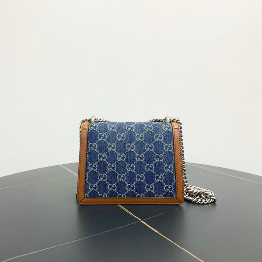 Gucci Dionysus Shoulder Bag in Denim Blue and Brown Leather