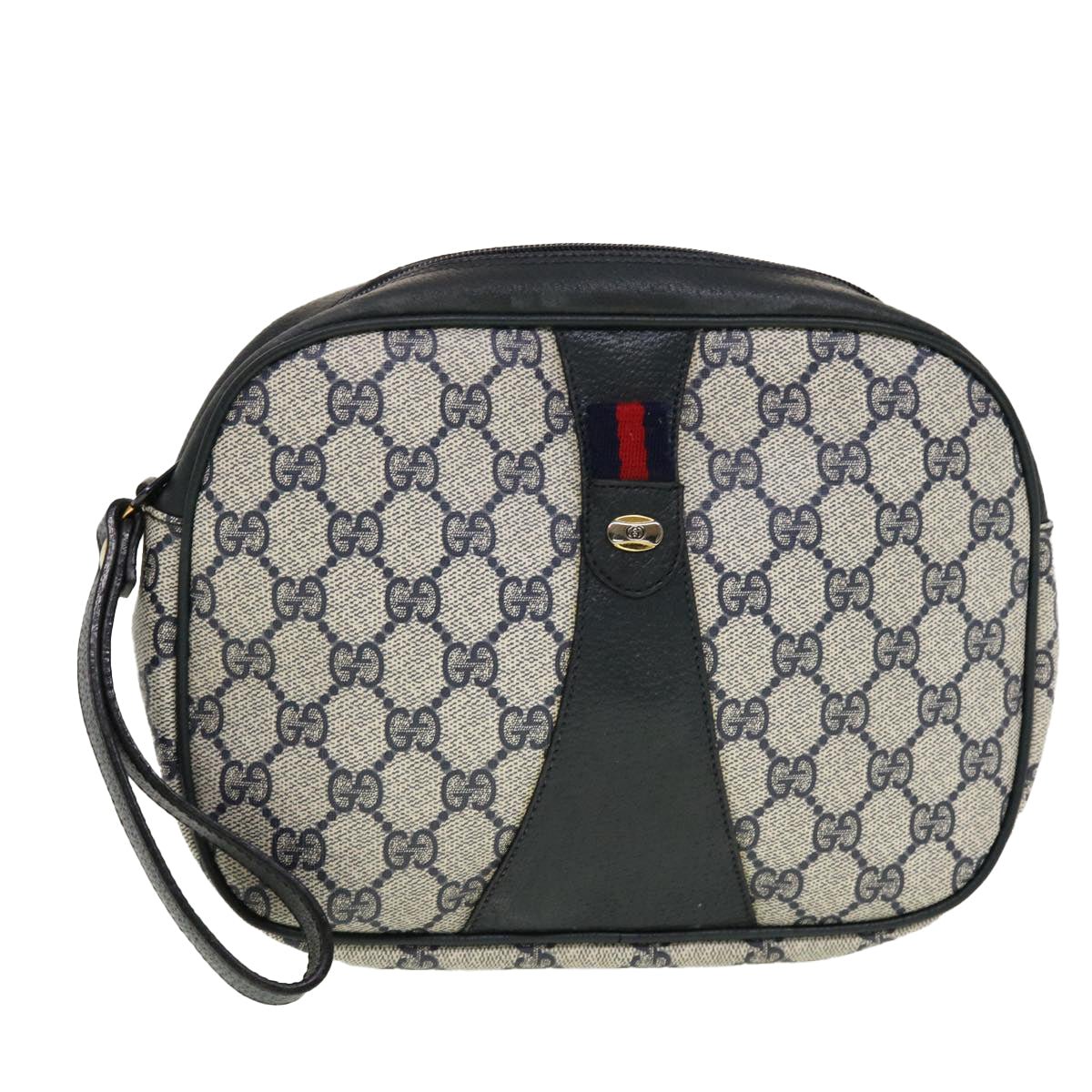 GUCCI GG Canvas Sherry Line Clutch Bag Gray Red Navy 89.01.034 rd5207