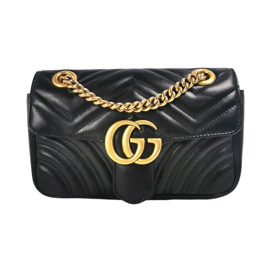 Gucci GG Marmont Mini Black Matelassé Leather Gold