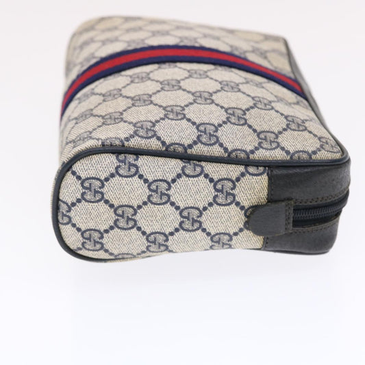 GUCCI GG Canvas Sherry Line Clutch Bag Gray Red Navy 14�E014�E3553 tb799