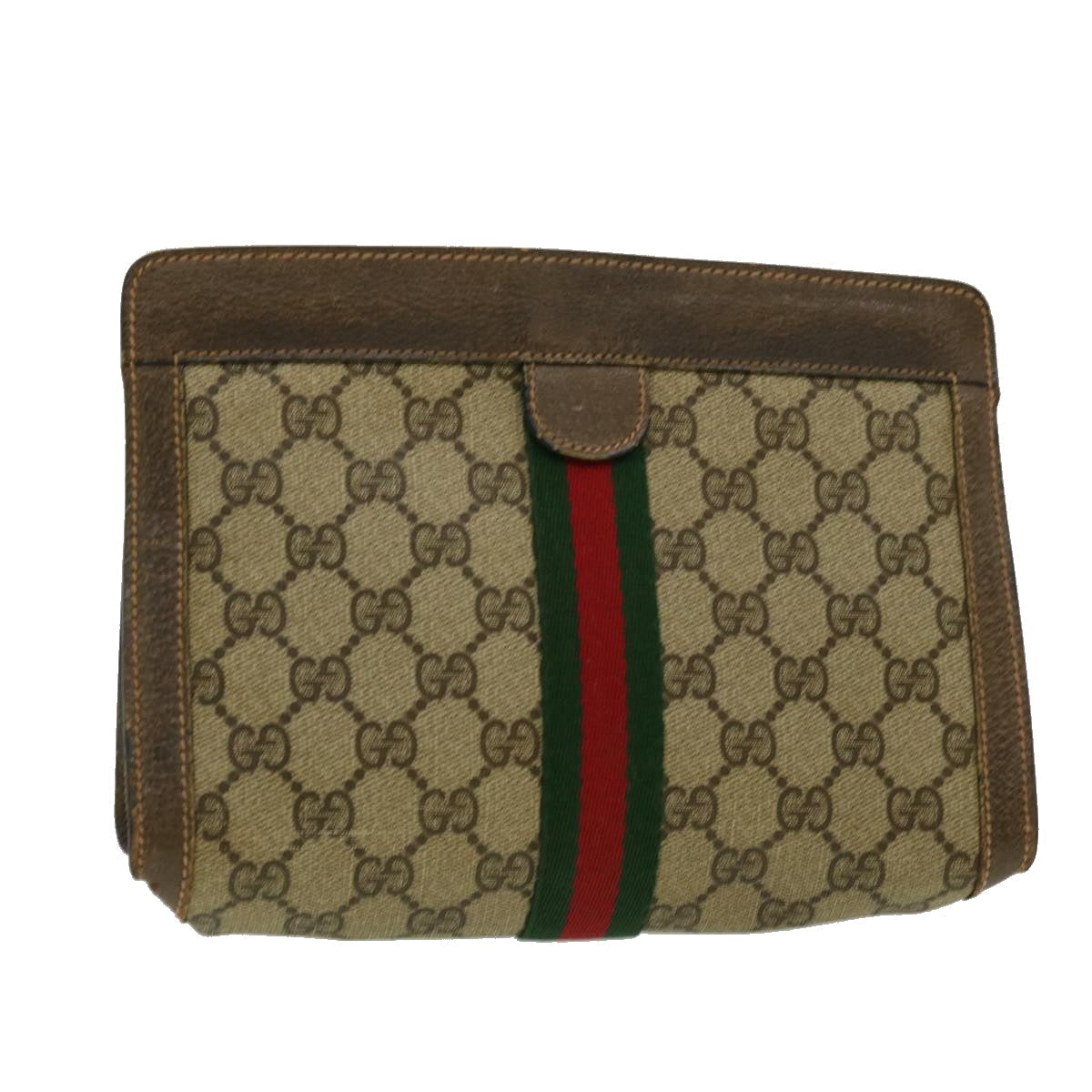 GUCCI GG Canvas Web Sherry Line Clutch Bag Beige Green Red th2821