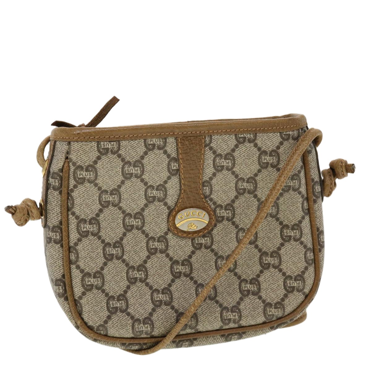 GUCCI GG Plus Canvas Shoulder Bag PVC Leather Beige th3722
