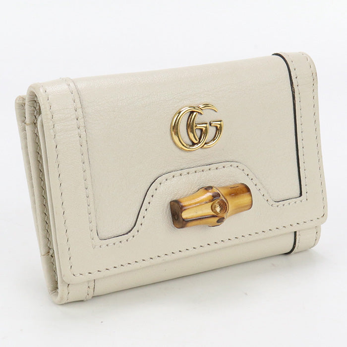 GUCCI 658633 Bamboo GG Marmont Compact wallet Three fold leather white Women