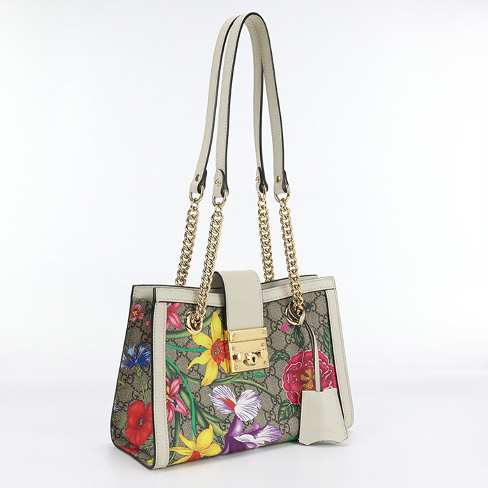 GUCCI GU81225 Small Shoulder Bag Padlock GG Supreme Canvas beige Women
