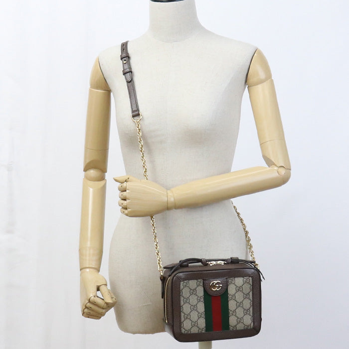 GUCCI 602576 Ofidia Chain Shoulder Bag GG Supreme Canvas/leather beige Women