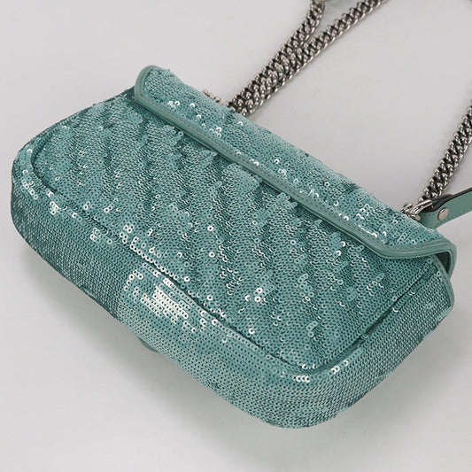 GUCCI 446744 Shoulder Bag GG Marmont Mini Chain Shoulder Bag Sequin,leather Mint Green Women
