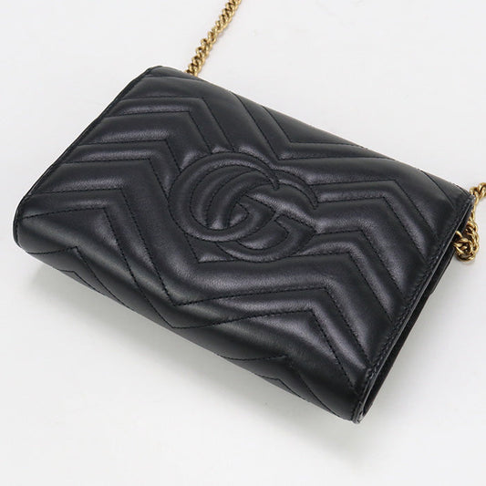 GUCCI 474575 DTD1T 1000 Long Wallet GG Marmont Flap Wallet.Chain Wallet Purse Quilted Leather black Women