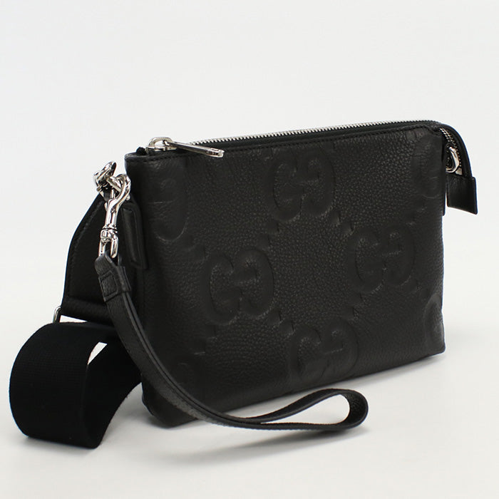 GUCCI 761747 AABY7 1000 Clutch bag Jumbo GG Small messenger bag leather black mens
