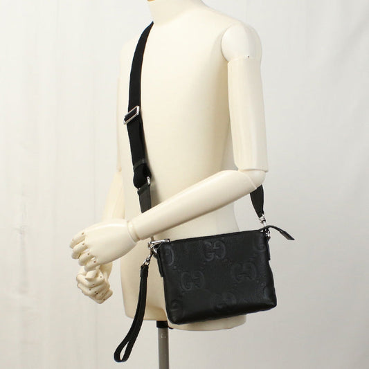GUCCI 761747 AABY7 1000 Clutch bag Jumbo GG Small messenger bag leather black mens