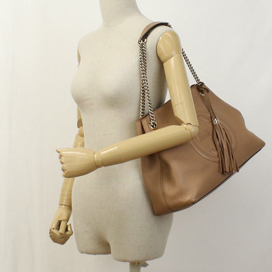 GUCCI 536196 Tote Bag Interlocking G Soho ChainShoulder Bag leather beige Women