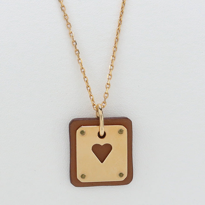 HERMES Necklace Asdukur metal/wood Brown gold Women