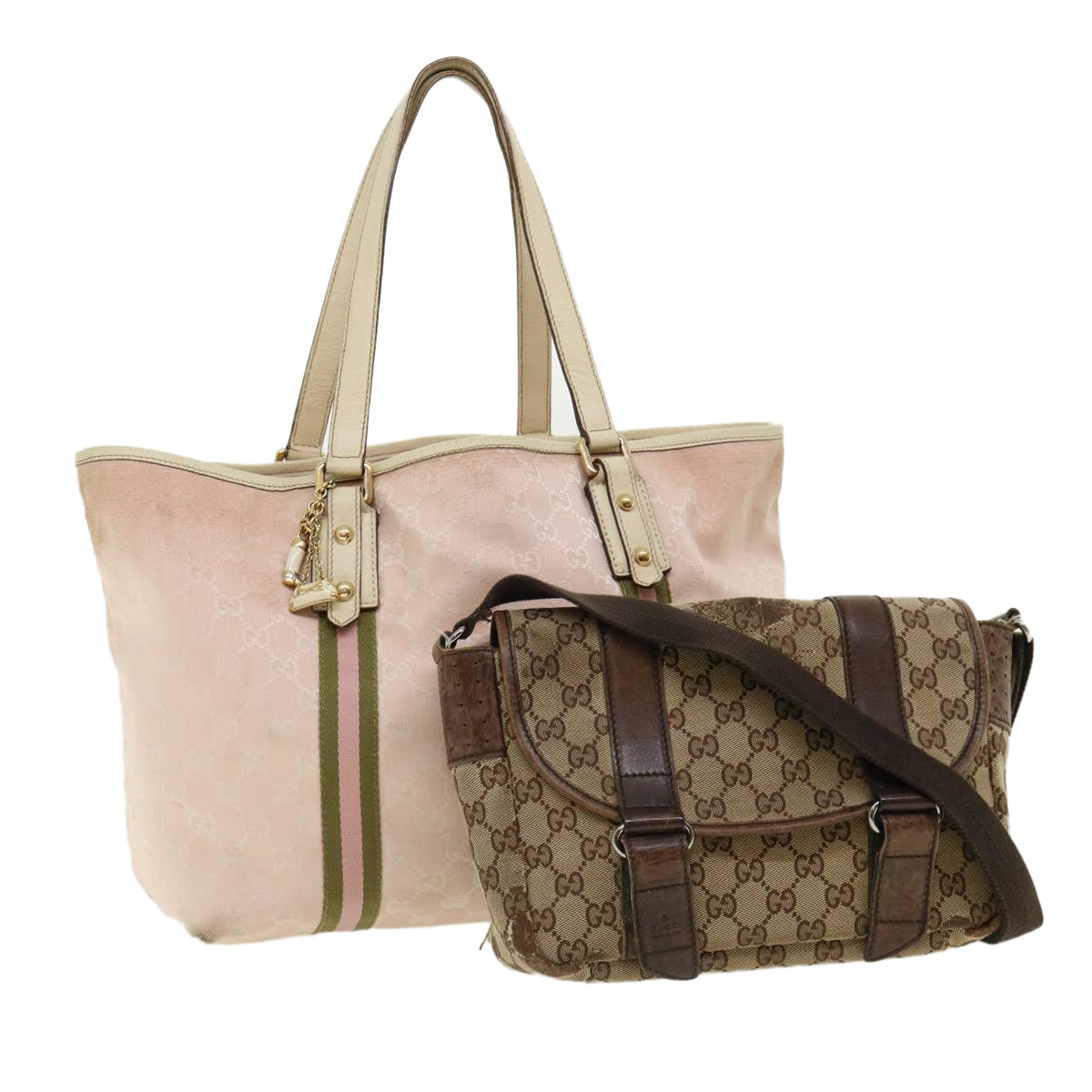 Gucci GG Canvas Sherry Line Shoulder Bag 2Set Pink Beige yk5006
