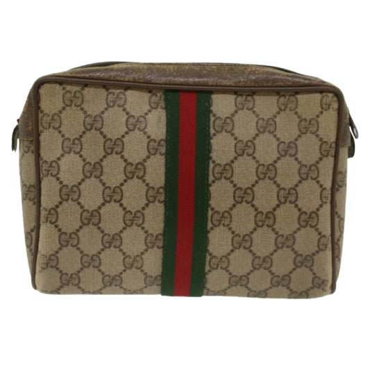 GUCCI GG Canvas Web Sherry Line Clutch Bag Beige Red Green 56.01.012 yk8055