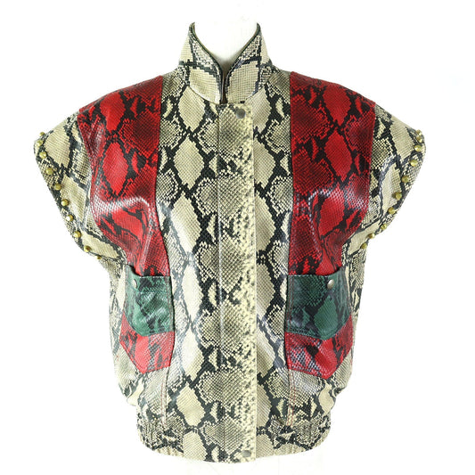 GUCCI Bomber jacket 539488 Cowhide Beige green red 38