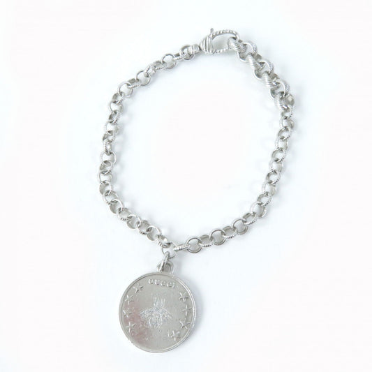 GUCCI bracelet 433499 AG925 Silver Interlocking G BEE Coin 18