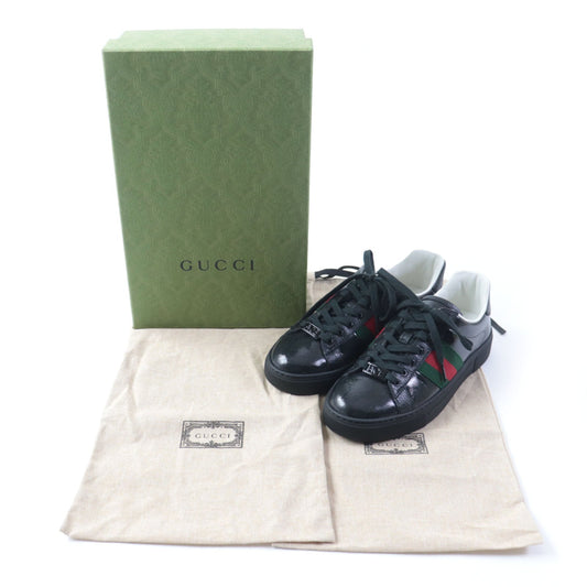 GUCCI Low cut sneakers 760774 Main: Leather black Ace Web stripe women's sneakers Women 35 Used
