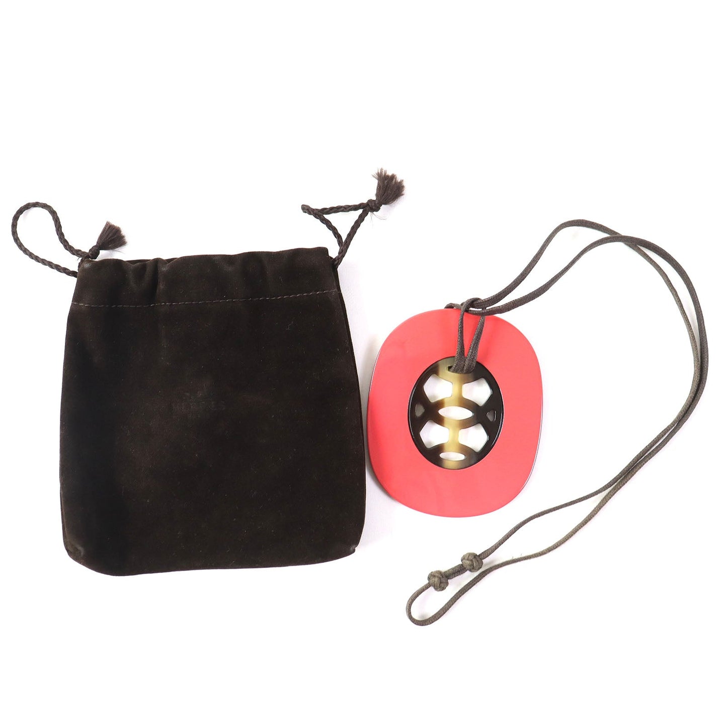 HERMES Necklace Buffalo phone Pink Brown type Lift GM Necklace