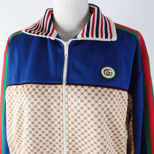 GUCCI 655196 Outer: 55% polyester, Outer: 45% cotton, Lining: 100% cotton, Part: 100% polyester, Trimming: 93% polyester, 5% nylon, 2% polyurethane, Trimming 2: 100% nylon Multi Interlocking G print jersey jacket Women M Used