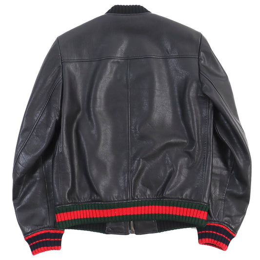 GUCCI Bomber jacket 454035 Cowhide Black red Panther 44