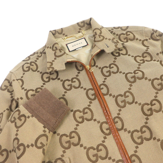 GUCCI Blouson Outer: 70% cotton, Outer: 30% polyester, Lining: 100% rayon, Part: 100% wool, Part: Lamb leather beige mens 44 Used