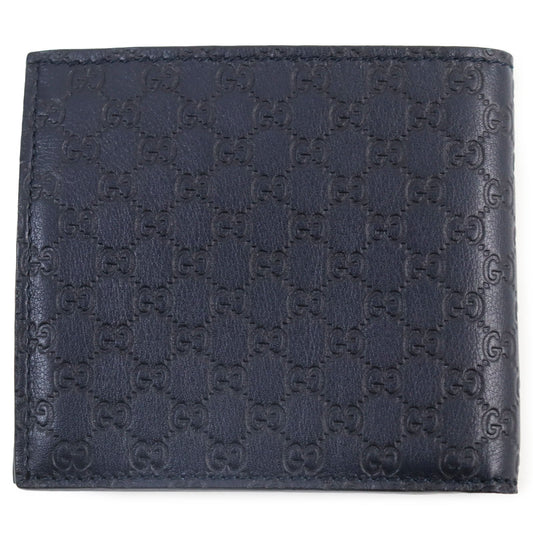 GUCCI Bifold Wallet 146223 leather Navy Micro Gucci Shima