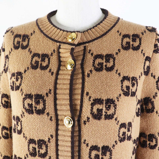 GUCCI cardigan 713300 wool Brown type GG wool bouclé jacquard cardigan S