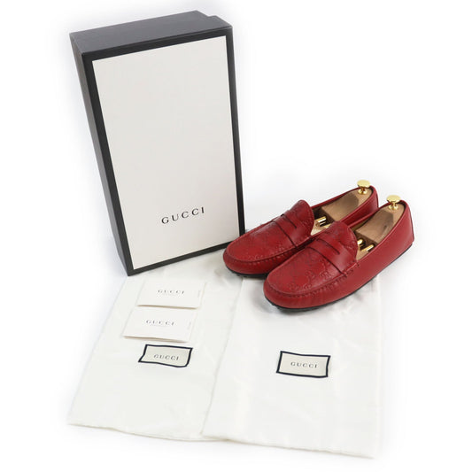 GUCCI loafers 431063 leather Red Driving shoes Guccissima GG embossed 9