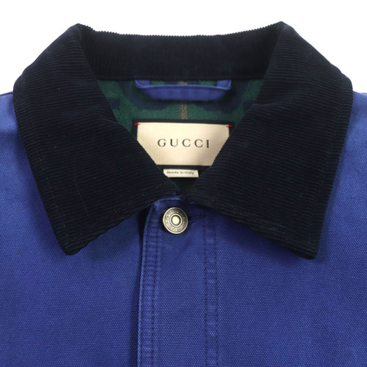 GUCCI Blouson 709636 XDB39 cotton blue-black Padded jacket Corduroy collar, GG check pattern on the back 48
