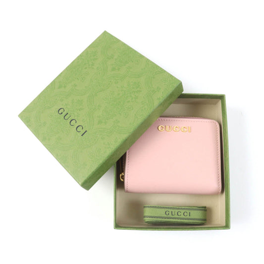 GUCCI Bifold Wallet 772639 leather Light pink Script Mini Wallet