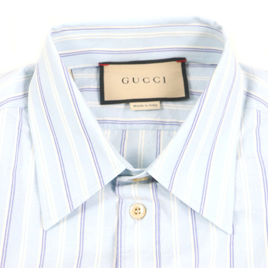 GUCCI Long sleeve shirt 703396 Main: 100% cotton, Part: 100% polyester Light blue stripe mens 38|15 Used