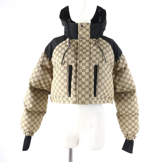 GUCCI Down jacket 761698 Main: 70% cotton, Main: 30% polyester, Main: 100% nylon, Part: 98% nylon, Part: 2% polyurethane beige GG canvas bomber jacket Women 36 Used