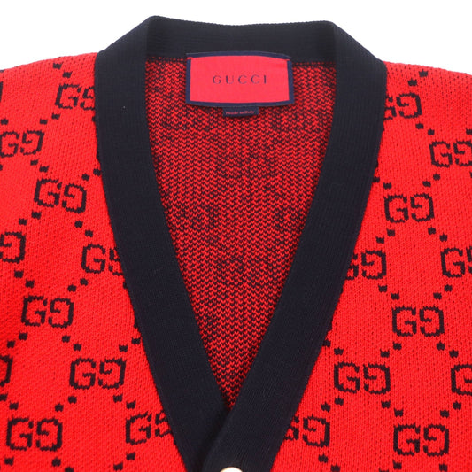 GUCCI cardigan 661156 Main: 54% wool, Main: 46% cotton, Part: 52% wool, Part: 45% cotton, Part: 2% nylon Red black mens M Used