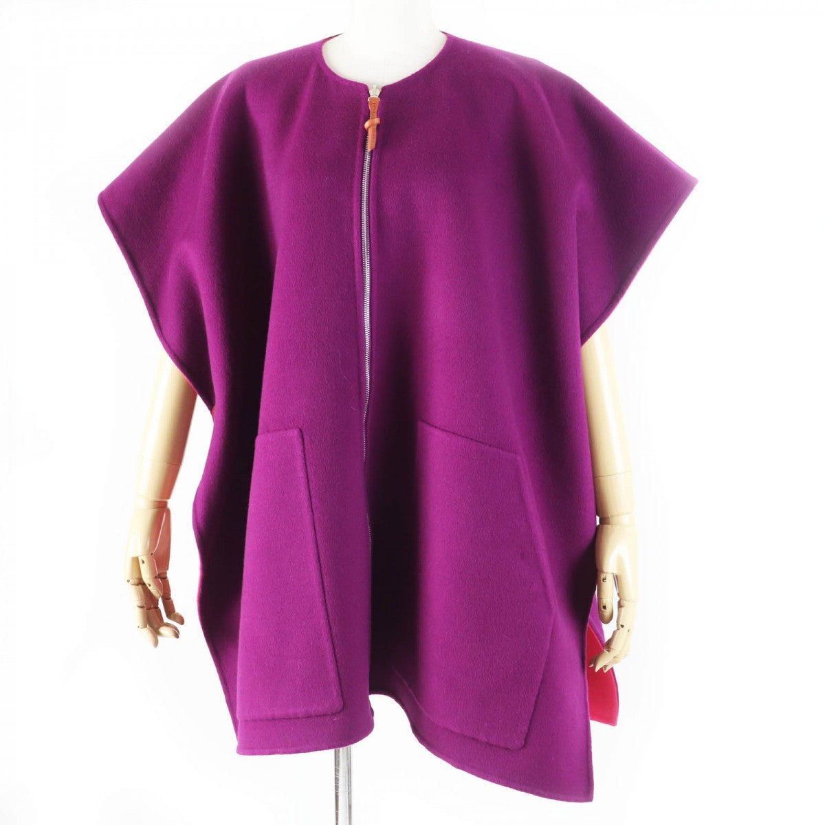 HERMES poncho 3E0222DZ  Main: 100% cashmere, Leather part: Sheepskin Purple pink Women 38 Used