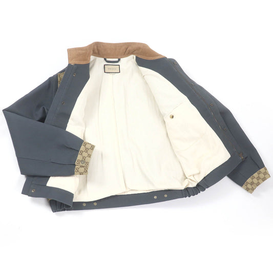 GUCCI Blouson 742855 Main: 100% cotton, Part: 70% cotton, Part: 30% polyester, Sleeve lining: 100% rayon Charcoal type Cotton Canvas GG Supreme Jacket mens 50 Used
