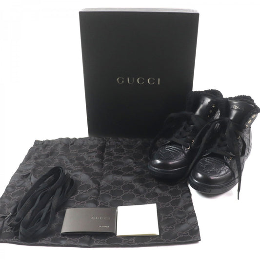 GUCCI High cut sneakers 162958 Sima leather black Web line 7.5