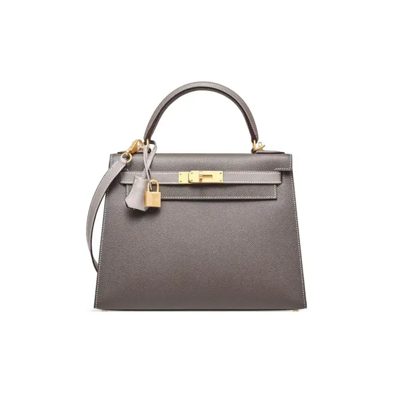 HERMES Kelly Bag Epsom Leather Handbag (25,28) tin gray gold hardware