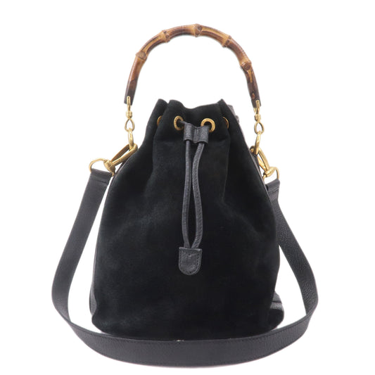 Gucci Bamboo Suede Leather Black 2WAY Bag 001.3754.1657