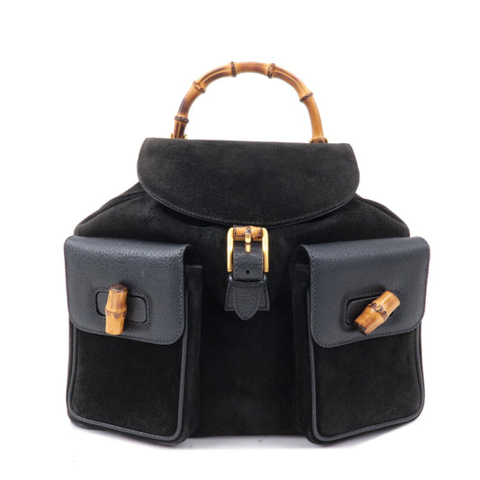 GUCCI Bamboo Suede Leather Back Pack Black 003.2058.0016