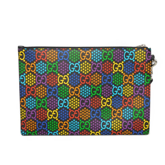 GUCCI Clutch bag 601087 H20BN 1058 GG psychedelic canvas x calf leather (embossed) multicolor Star Double G Black Handle Strap Business Bag GG Psychedelic Pouch mens Used