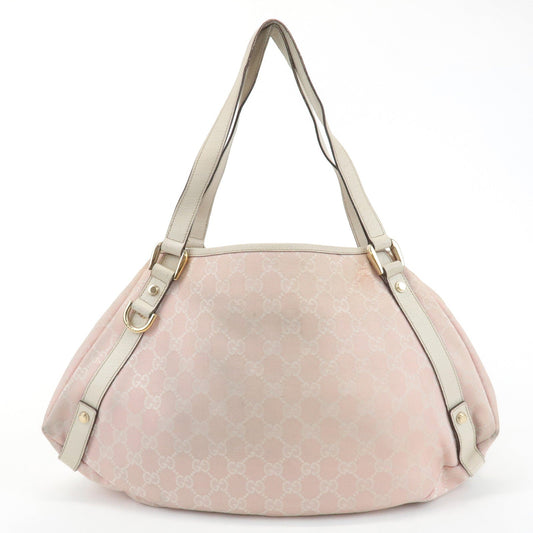 GUCCI Abbey GG Canvas Leather Tote Hand Bag Pink Ivory 130736