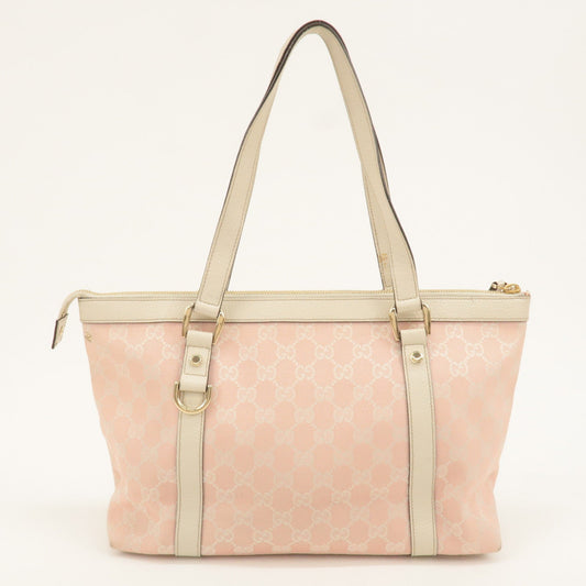 GUCCI Abbey GG Canvas Leather Tote Hand Bag Pink White 141470