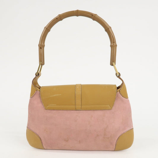 GUCCI Bamboo Suede Leather Shoulder Bag Pink Beige 001.4096.1705