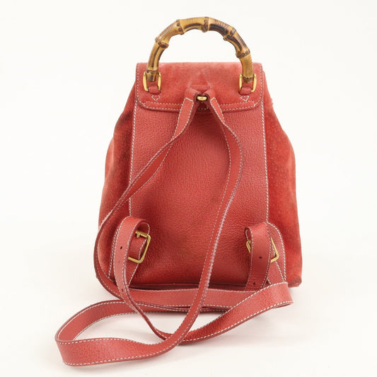GUCCI Bamboo Leather Backpack Mini Ruck Sack Bag Red 003.1705