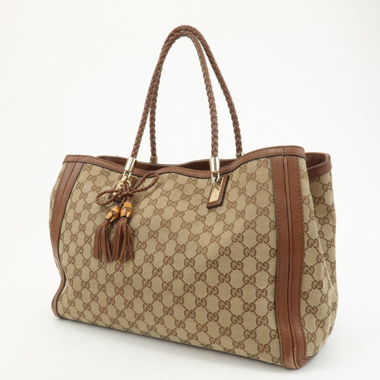 GUCCI Bamboo GG Canvas Leather Tote Bag Beige Brown 269954