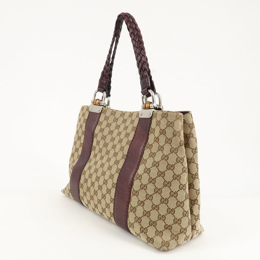 GUCCI Bamboo Bar GG Canvas Leather Tote Bag Beige Brown 232947