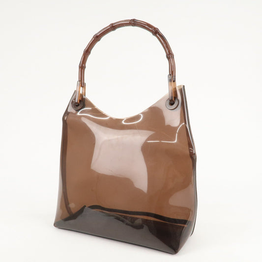 GUCCI Bamboo Vinyl Leather Shoulder Bag Clear Brown 001.2113.1880