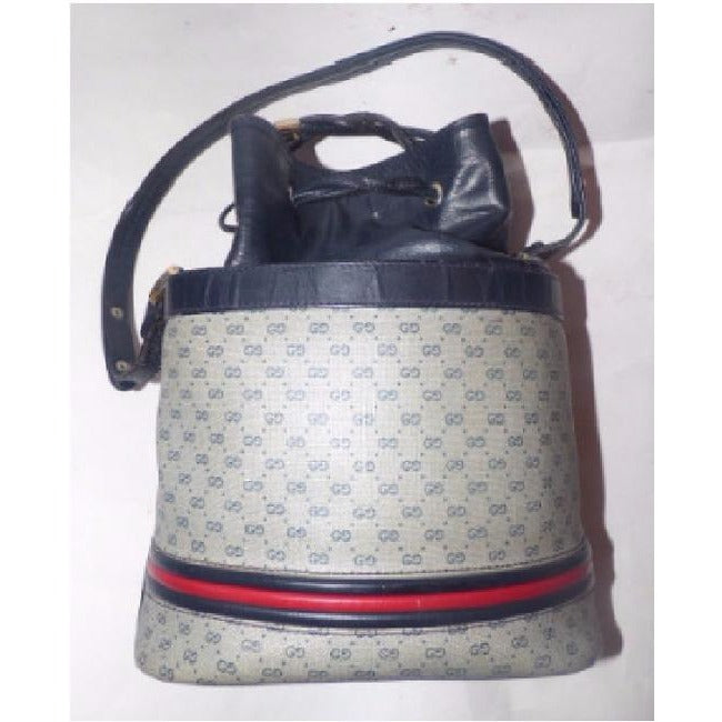 Gucci Blue Micro Guccissima Print Leather Bucket Bag w red/blue stripe
