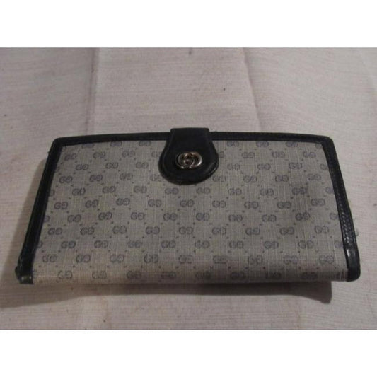 Gucci Blue Small G Logo Print And Leather With Gold Blue Enamel Gg Hinge Vintage Wallet