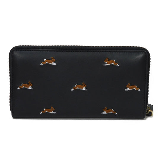 GUCCI Long Wallet Purse 428785 Smooth Calfskin Leather black Logo embossing Rabbit embroidered zip-around wallet Women(Unisex) Used