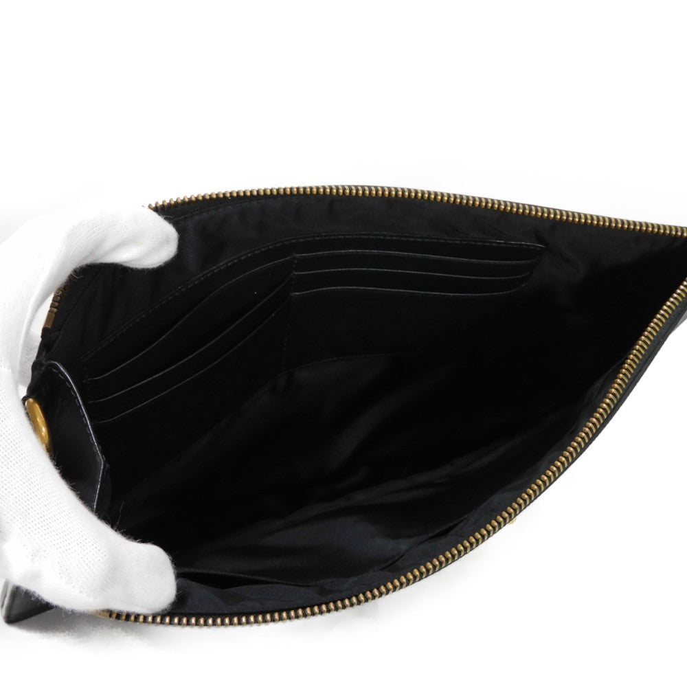 GUCCI Clutch bag 428724 AP00T 1000 Smooth Calfskin Leather black Logo embossing Animalier Cat Tiger Pouch mens Used